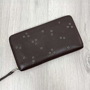 All Saints Womens Grommet Zip Wallet Clutch Leather Dark Brown One Size